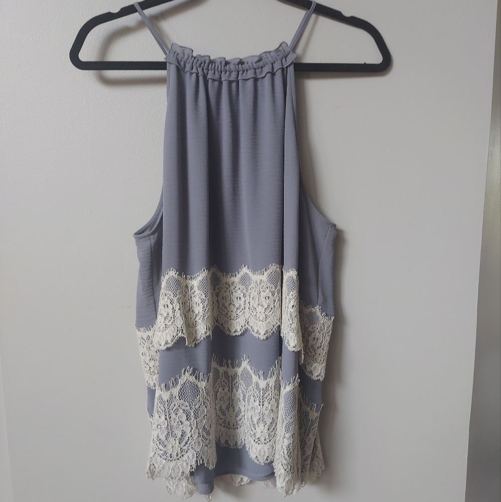 LOFT Lavender Purple Lace halter Tank Top Size Large